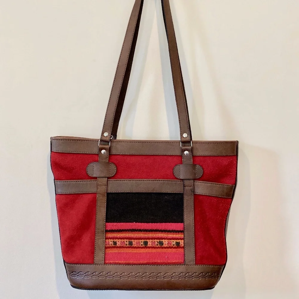 Vintage Bolivian Red Leather & Suede Purse